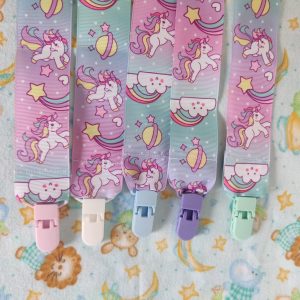 Rainbow unicorns pacifier clip