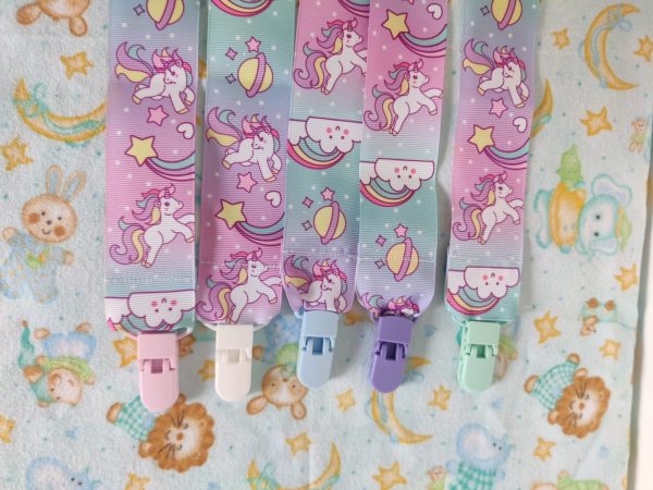 Rainbow unicorns pacifier clip