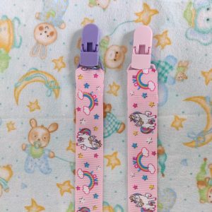 Pink unicorns pacifier clip