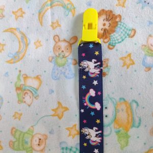 Navy unicorns pacifier clip