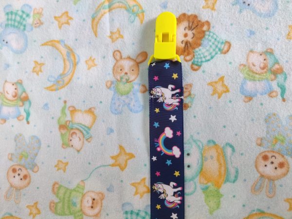 Navy unicorns pacifier clip