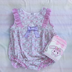 42" pink bunny bubble romper